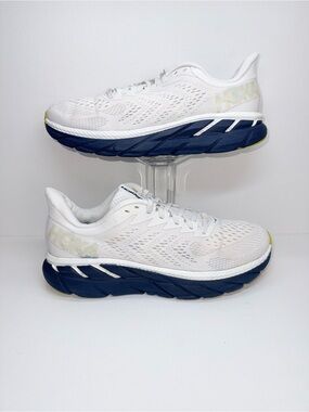 HOKA CLIFTON 7 Men's White and Navy Athletic Running Shoes